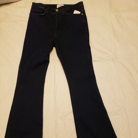 FRAME Le One Flare High Rise Stretch Denim Jeans In Keller Blue - Picture 2 of 11